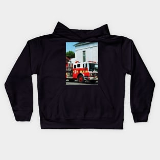 Firemen - Fire Engine in Front of Fire Station Kids Hoodie